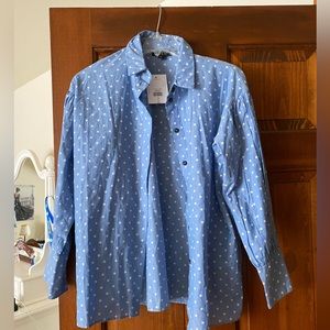 Blue and white star button down shirt by Topshop